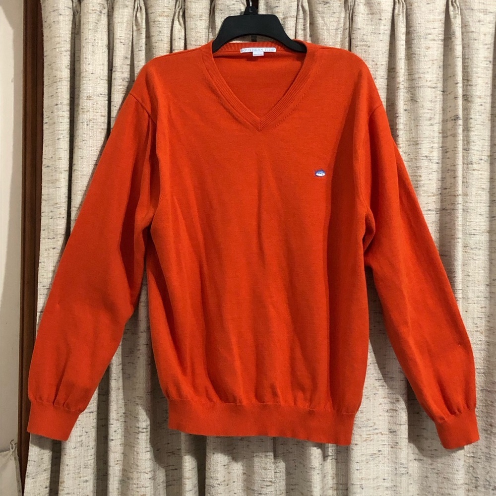 Southern Tide V-Neck Orange Sweater